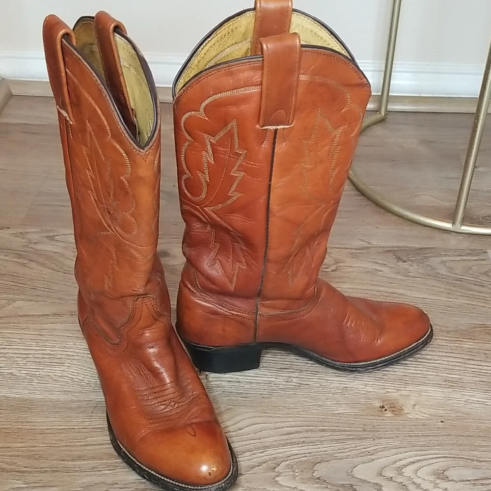Miller Stockman Mens Cognac Cowboy Boots Size 7 1/2 - Picture 1 of 12